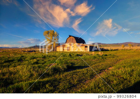 Sunset over John Moulton Barn at Mormon Row in Grand Teton National Park 99326804
