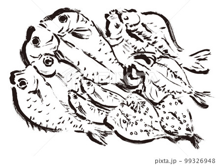 干物の描き筆書きイラストセット 干物の描き筆書きイラストセット 99326948