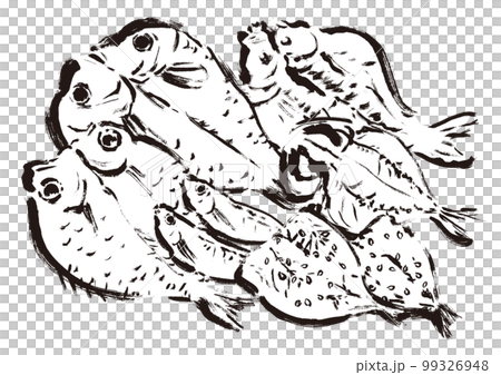Dried fish drawing brush writing illustration set 99326948