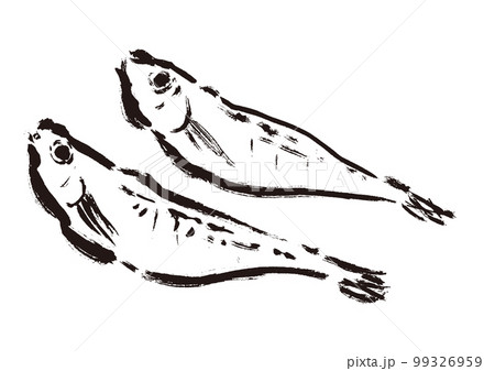 はたはたの干物の描き筆書きイラスト　干し魚 99326959