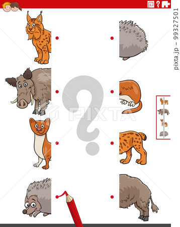 match halves of cartoon animals educational game 99327501