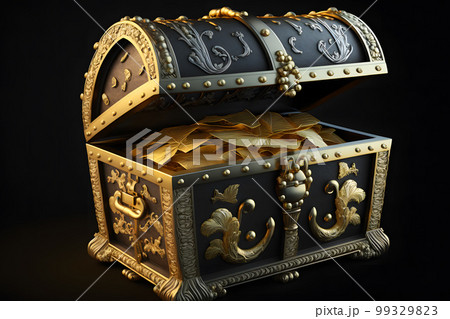 Open treasure chest filled with golden coins, gold - Stock Illustration  [61303996] - PIXTA