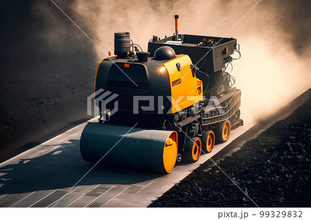 Worker operating asphalt paver machine finisher during road construction and repairing works. Neural network AI generated art Worker operating asphalt paver machine finisher during road construction and repairing works. Neural network AI generated art 99329832