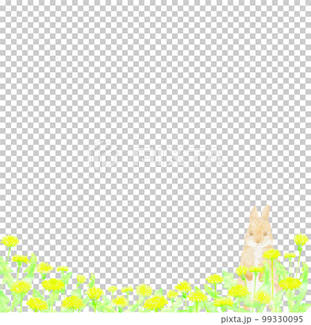 Frame of dandelion field and hare. Illustration drawn with watercolors. Frame of dandelion field and hare. Illustration drawn with watercolors. 99330095