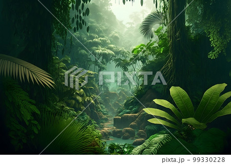 Asian tropical jungle rainforest in daytime. Neural network AI generated art 99330228