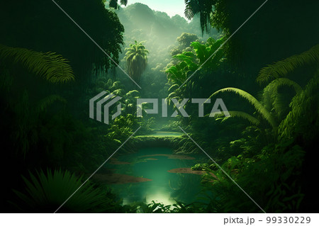Asian tropical jungle rainforest in daytime. Neural network AI generated art 99330229