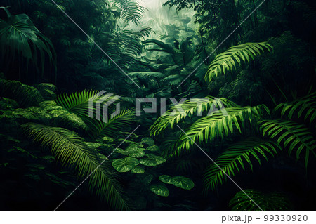 Asian tropical jungle rainforest in daytime. Neural network AI generated art Asian tropical jungle rainforest in daytime. Neural network AI generated art 99330920