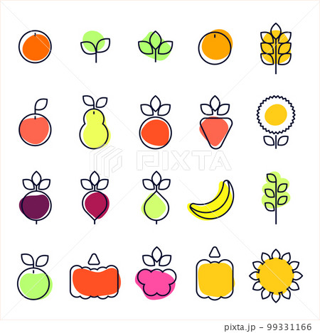 Simple, modern style icons of vegetables,...のイラスト素材 [99331166] - PIXTA