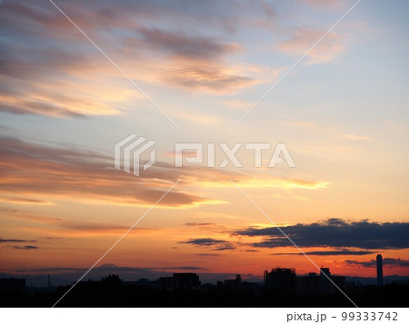 埼玉県川口市荒川堤からの空模様（三領水門からの夕景） 99333742