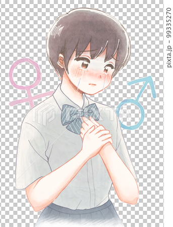 身体と心の性別の不一致に苦しむ学生の水彩風イラスト 99335270