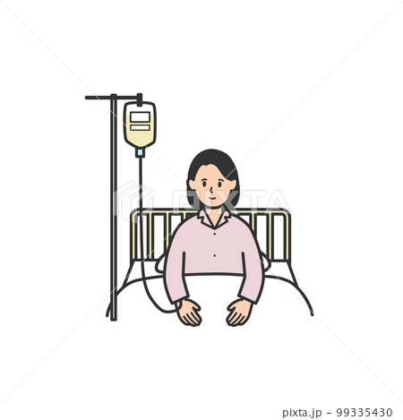 病院のベッドで点滴を受けている女性のイラスト 病院のベッドで点滴を受けている女性のイラスト 99335430