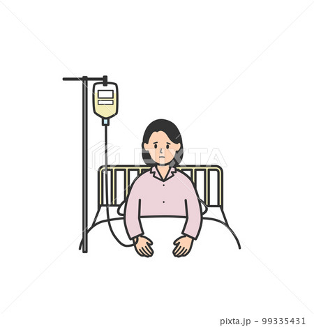 不安な表情で点滴を受けている女性のイラスト 不安な表情で点滴を受けている女性のイラスト 99335431