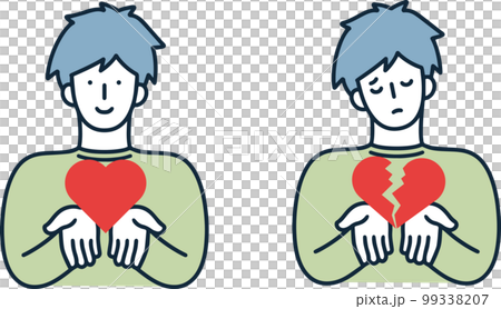Love, love, broken heart, catastrophe, man set with a heart, simple illustration 99338207