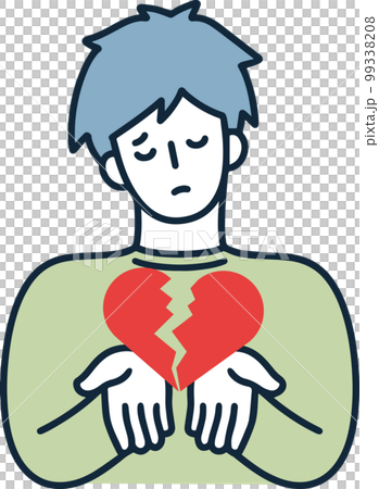 Broken heart, catastrophe, man holding a heart, simple illustration Broken heart, catastrophe, man holding a heart, simple illustration 99338208