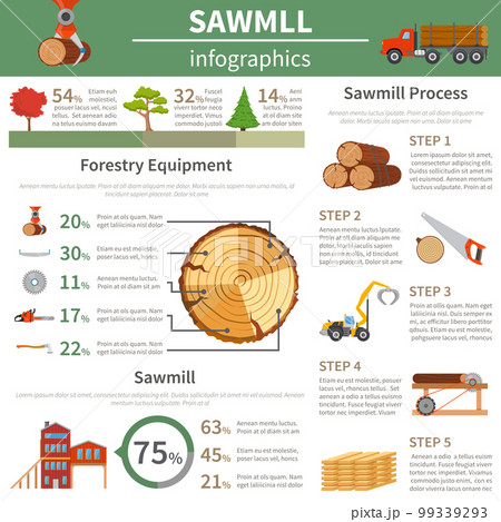 Sawmill Timber Flat Infographic Sawmill Timber Flat Infographic 99339293