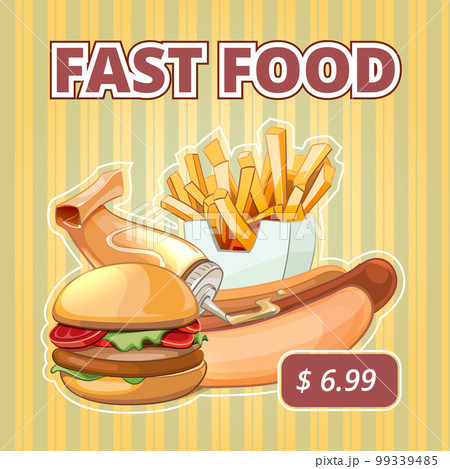 Vintage fast food vector menu poster Vintage fast food vector menu poster 99339485