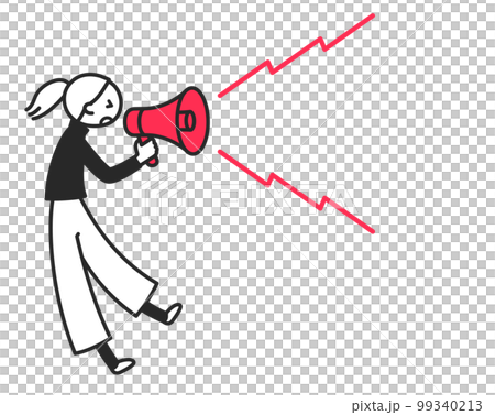拡声器で情報を伝える女性 99340213