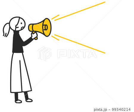 拡声器で情報を伝える女性 99340214