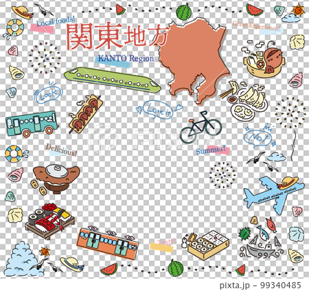Set of summer gourmet tourism icons in the Kanto region of Japan (line drawing) Set of summer gourmet tourism icons in the Kanto region of Japan (line drawing) 99340485