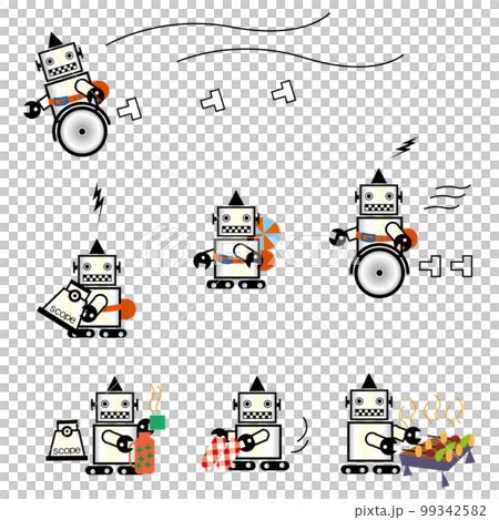 卡哇伊機器人角色的野餐場景 99342582