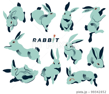 スタイリッシュなブルーのウサギ10羽のセット スタイリッシュなブルーのウサギ10羽のセット 99342852