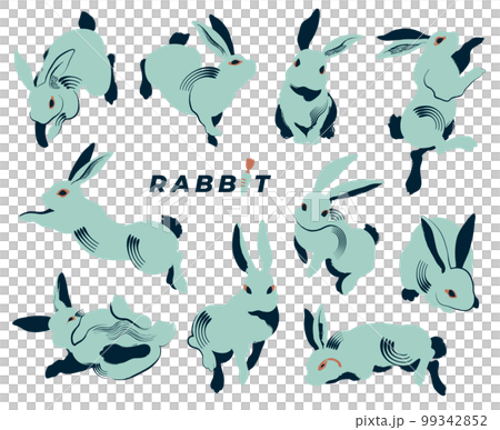 スタイリッシュなブルーのウサギ10羽のセット スタイリッシュなブルーのウサギ10羽のセット 99342852