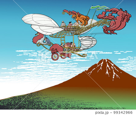 赤富士と飛行機 99342966