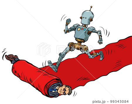 Robot hero on the red carpet carpet of the movie premiere. The winner goes ahead, man is the servant 99343084