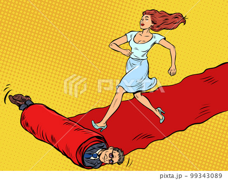 Woman hero on the red carpet of the film premiere. The winner goes ahead 99343089