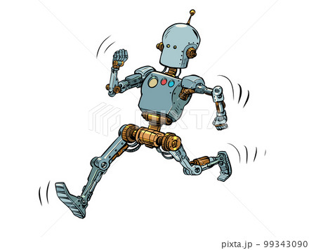 The robot runs along the red carpet. Leader Hero 99343090