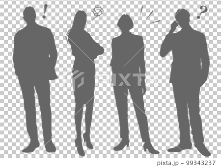 男性ビジネスマンとビジネスウーマン女性の全身正面シルエットセット 99343237