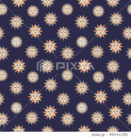 Suns with face. Vintage Seamless Pattern. Magic celestial background Suns with face. Vintage Seamless Pattern. Magic celestial background 99343290