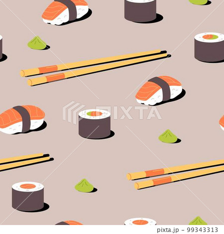 Sushi and rolls seamless pattern.Seafood vector background 99343313