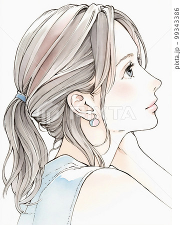 若い女性の水彩画イラスト「AI生成画像」のイラスト素材 [99343386