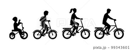 Silhouette of family on bicycles. Elements for design. Family riding bike. Mother, father, daughter, son. Parents and kids 99343601