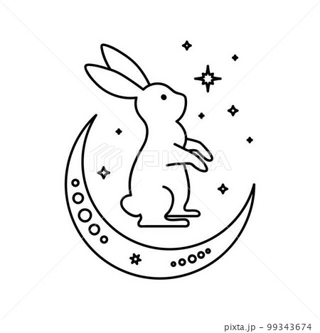 Celestial animal sitting rabbit with moon and stars. Magic bunny. Black outline magical bunny rabbit, mystic crescent moon esoteric symbol Celestial animal sitting rabbit with moon and stars. Magic bunny. Black outline magical bunny rabbit, mystic crescent moon esoteric symbol 99343674