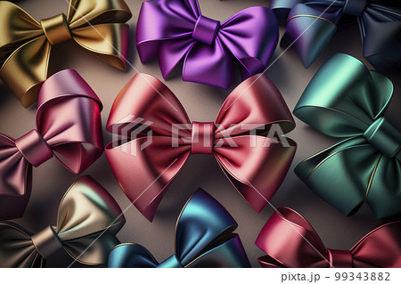 Background of colorful bows. Generative AI. 99343882