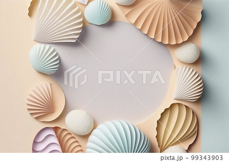 Beautiful frame with seashells. Generative AI. 99343903