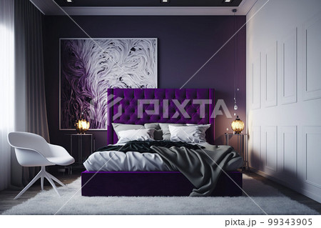 Cute interior of a bedroom with modern furniture. Generative AI. 99343905