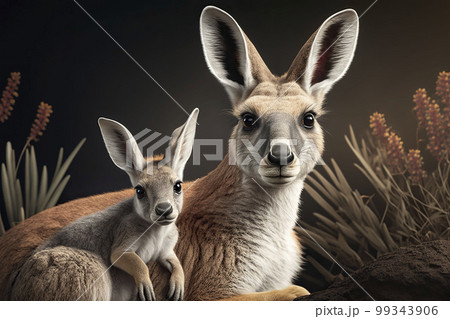 Kangaroo with a cub. Generative AI. 99343906