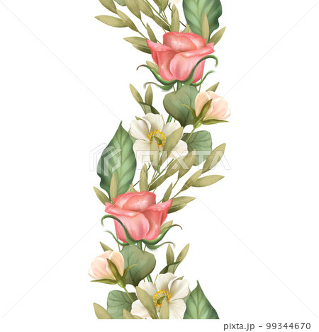 Seamless floral pattern on white background. Decorative border of flowers. 99344670