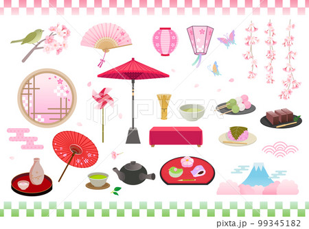 春のお茶会　お花見　イラストセット 99345182