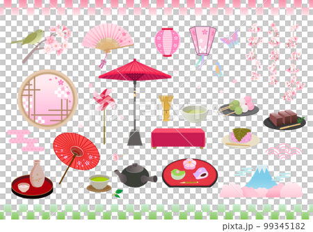春のお茶会　お花見　イラストセット 99345182