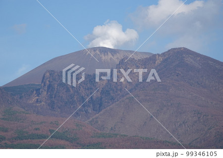 浅間山・活火山（飯綱高原から小噴火が良く見えた浅間山） 99346105