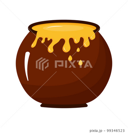 Cartoon honey pot. Delicious dessert ingredient, tasty organic food, healthy product 99346523