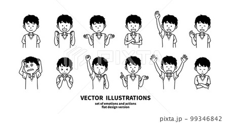 表情とジェスチャーのイラストセット 男子高生 モノクロ 表情とジェスチャーのイラストセット 男子高生 モノクロ 99346842