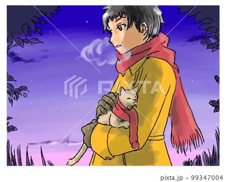 暁の空とマフラー猫 99347004