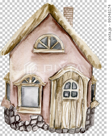 Watercolor illustration of an old country house . An old rusty enamel element. Hand-drawn in watercolour on a white background. Perfect for wedding invitation, greetings card, posters. Watercolor illustration of an old country house . An old rusty enamel element. Hand-drawn in watercolour on a white background. Perfect for wedding invitation, greetings card, posters. 99348174