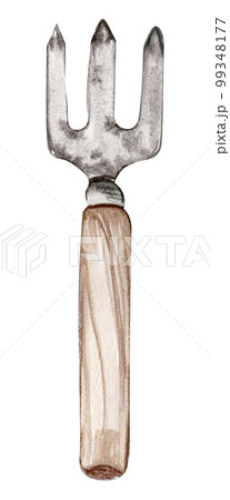 Watercolor farm garden vintage  supplies. Old rusty elements. Cute hand painted  illustration for greeting cards, prints, souvenirs,post cards. Illustartion isolated on white background. 99348177