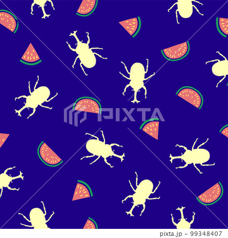 シンプルなカブトムシとスイカ和調柄, 99348407